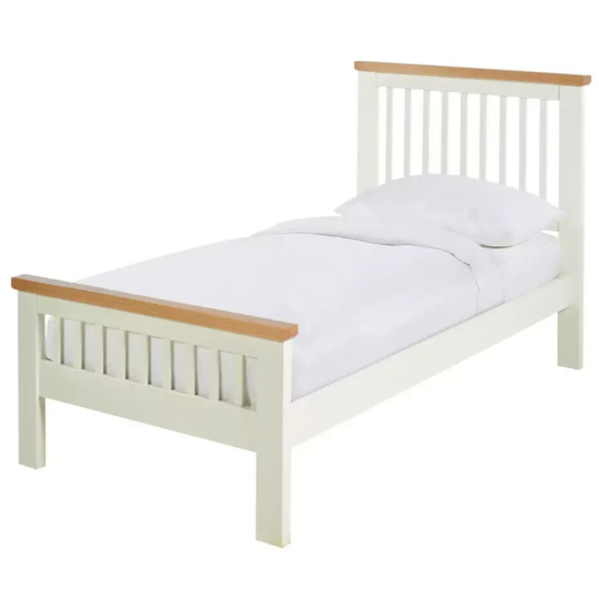 Aubrey Single Wooden Bed Frame Two Tone | Shaker Style Solid Pine Cream Oak