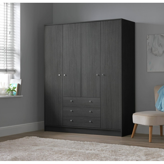 Home Malibu 4 Door 3 Drawer Wardrobe - Black Oak Eff | Combination wardrobe