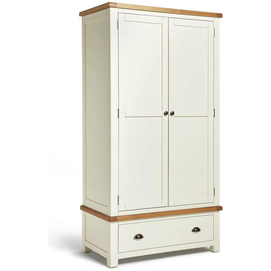 Home Kent 2 Door 1 Drawer Wardrobe - Cream and Oak | Warm Natural Aesthetic Home Kent 2 Door 1 Drawer Wardrobe - Cream and Oak | Warm Natural Aesthetic