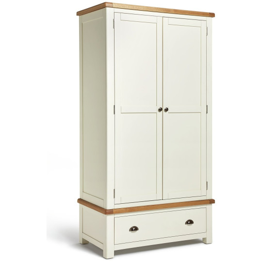 Home Kent 2 Door 1 Drawer Wardrobe - Cream and Oak | Warm Natural Aesthetic