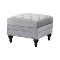 Chesterfield Velvet Storage Footstool - Light Grey