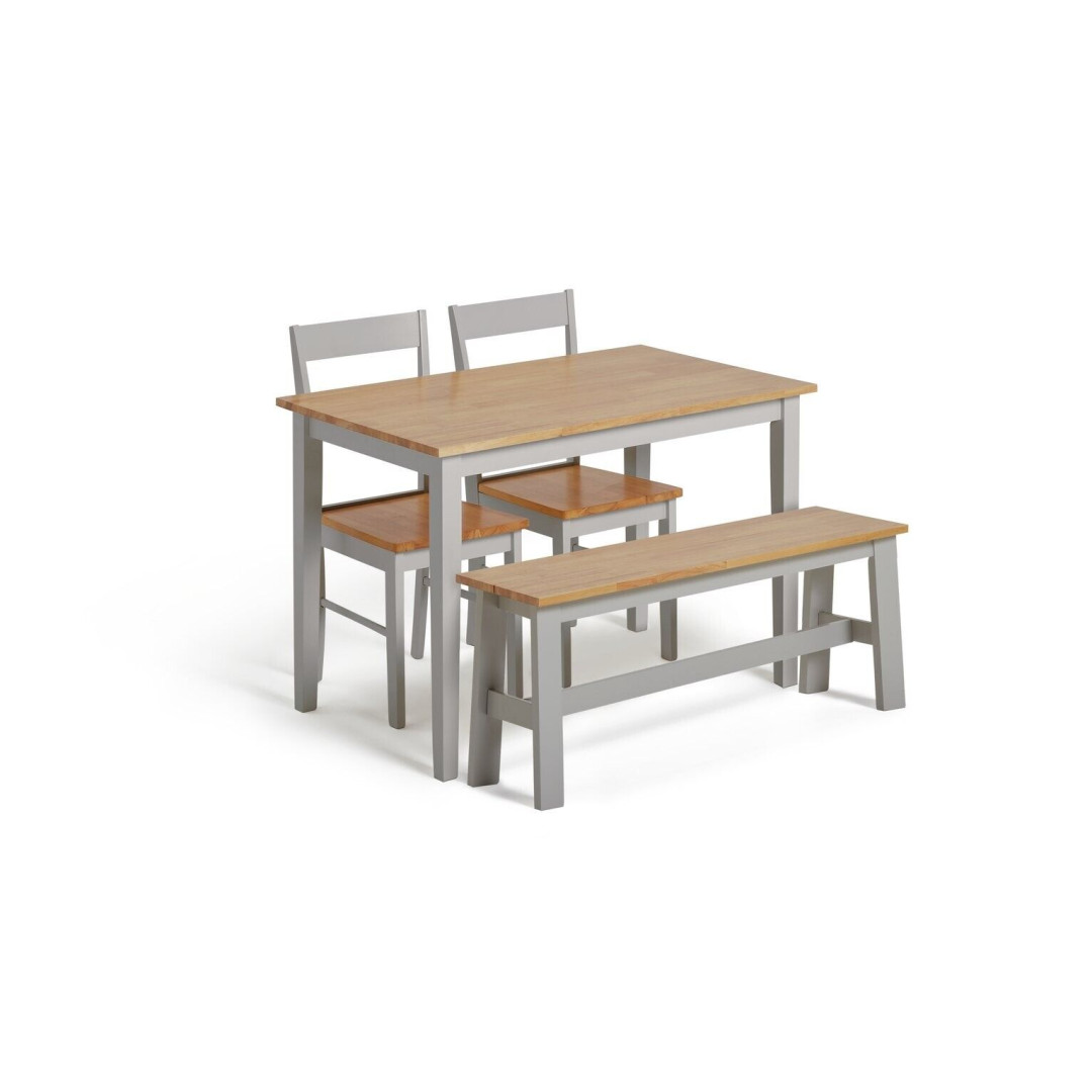 Chicago Solid Wood Table, Bench & 2 Grey Chairs