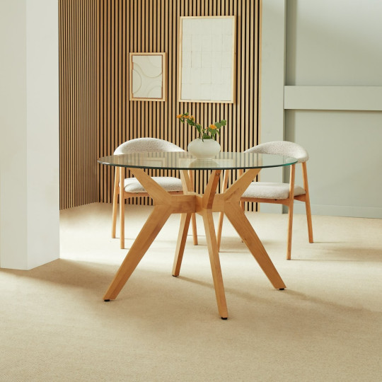 Zela Glass 4 Seater Dining Table - Natural | Chic Mealtime Setup