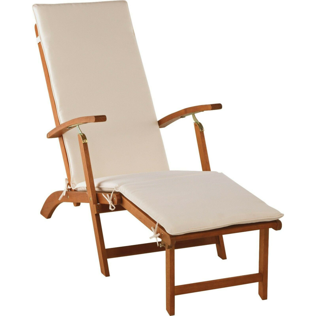 Home Wooden Sun Lounger with Cushion - Cream