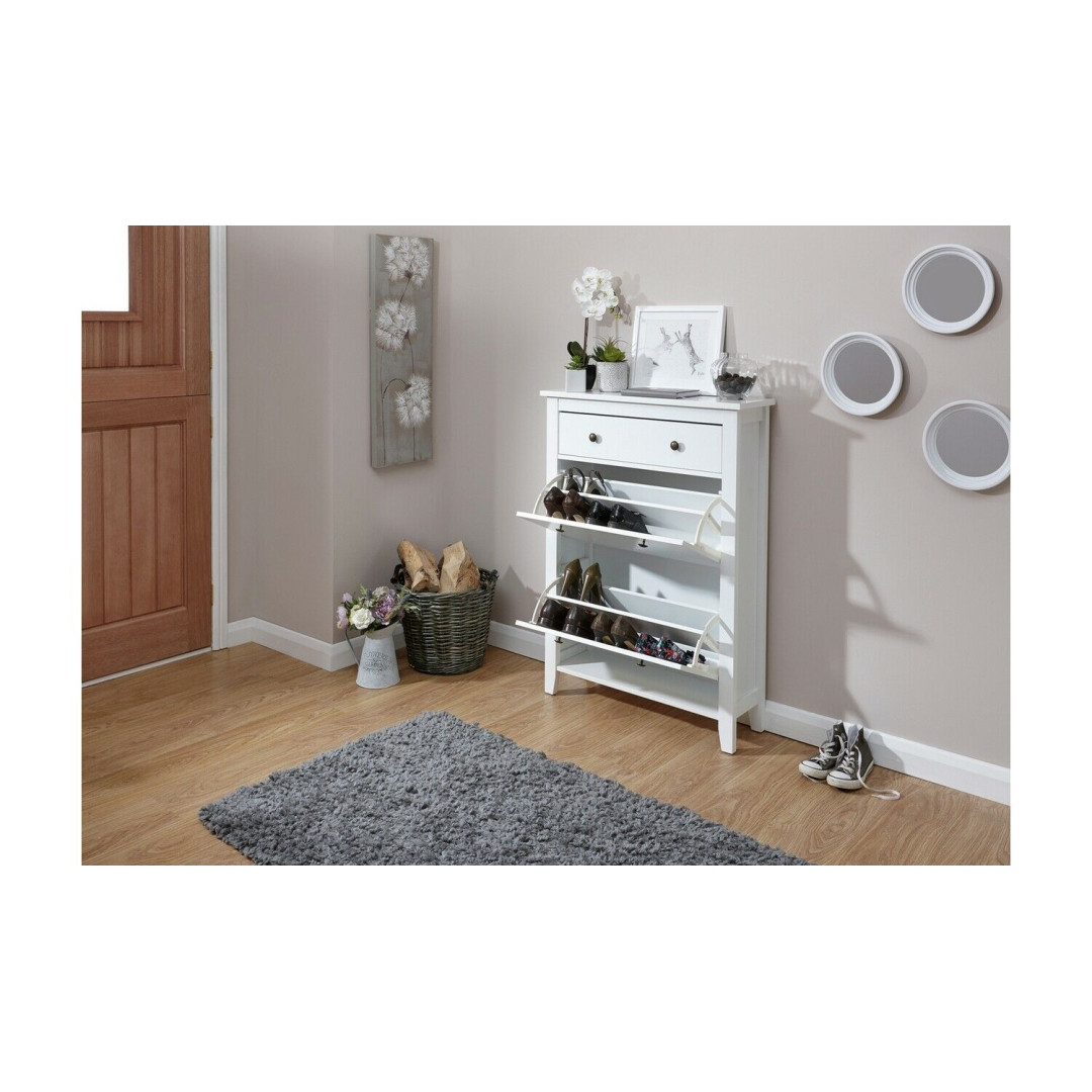 Deluxe Two Tier Shoe Cabinet - White