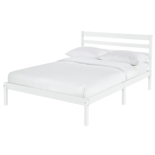 Home Kaycie Double Wooden Bed Frame - White | Sturdy Solid Wood Bed for Bedroom