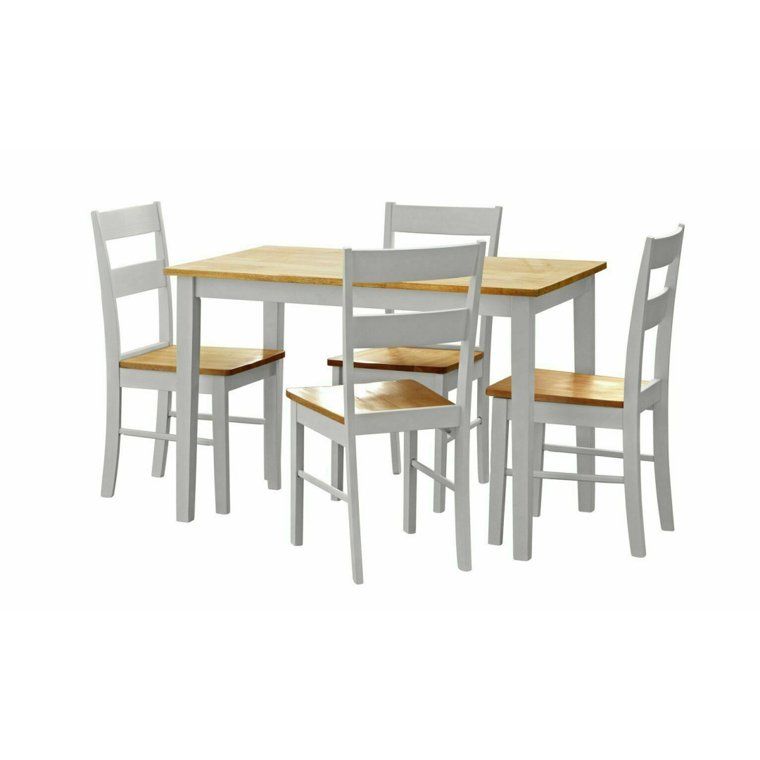 Home Chicago Solid Wood Dining Table & 4 Grey Chairs