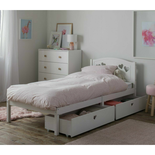 Habitat Hearts Kids Mia Single Bed Frame with 2 Drawers Storage - White