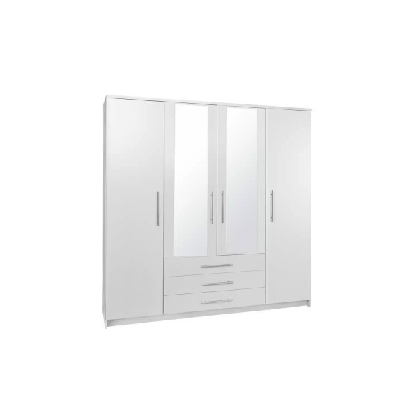Normandy 4 Door 3 Drawer Mirror Wardrobe - White