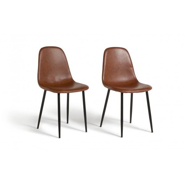 Beni Pair of Faux Leather Dining Chairs - Tan please read
