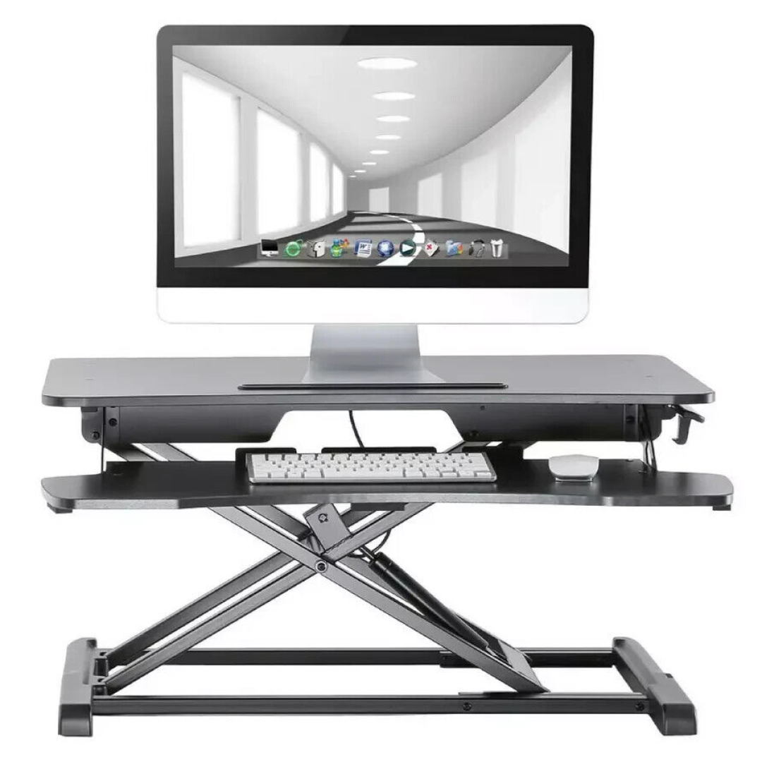 ProperAV Two-Tier Stand-Up Desk Workstation - Black ProperAV Two-Tier Stand-Up Desk Workstation - Black