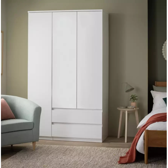 Jenson 3 Door 2 Drawer Tall Wardrobe - White Gloss ( B Grade )