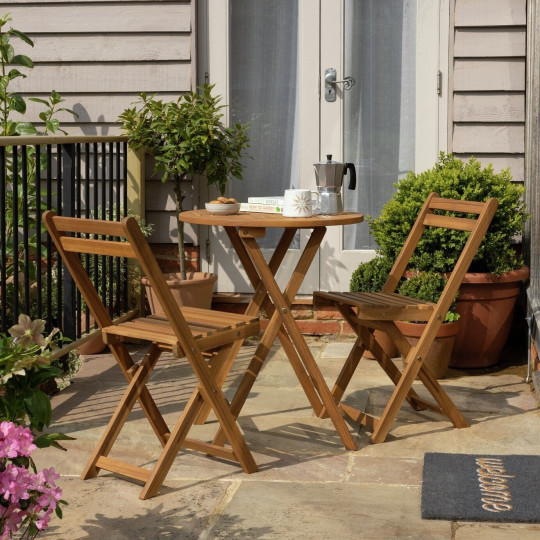 2 Seater Folding Wooden Garden Bistro Set - Brown