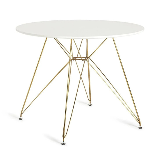 Maddix Round 4 Seater Dining Table - Brass & White | Small round dining table
