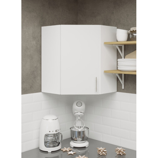 Kitchen Wall Corner Unit 600mm Cabinet With Door and Shelf 60cm - White Matt