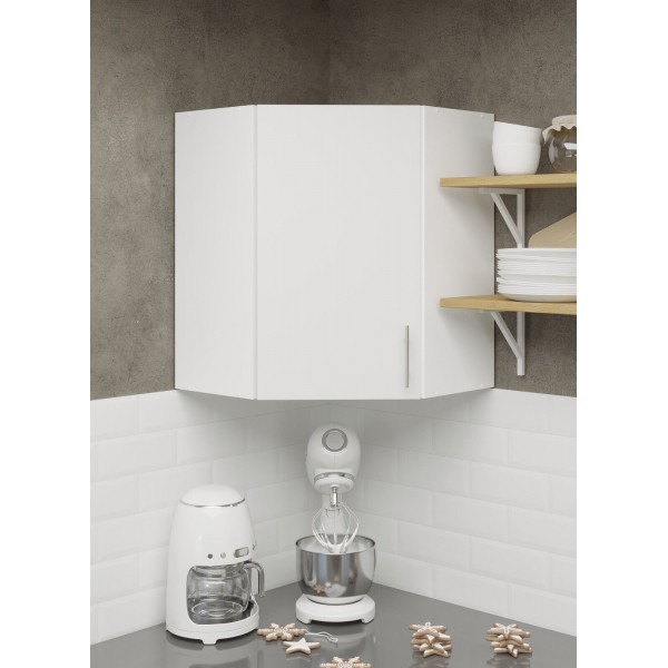 Kitchen Corner Wall Cabinet 600mm Cupboard Unit - White Matt