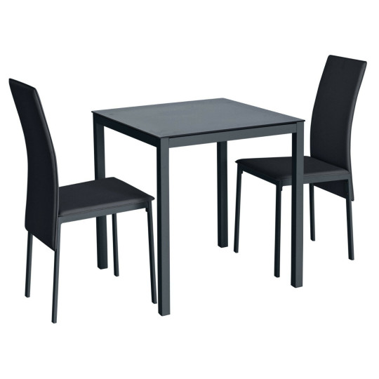 Lido Glass Dining Table & 2 Black Chairs