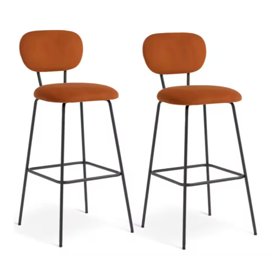 Ariana Pair of Velvet Bar Stools - Copper