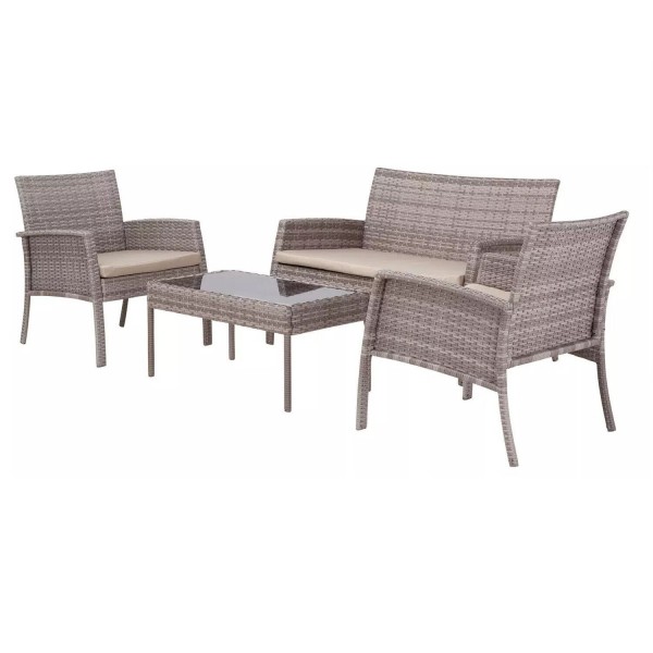 Lucia Grey Rattan Garden Furniture Set 4 Seater Table and 2 Chairs & Bench