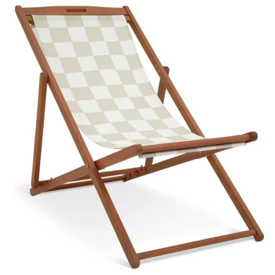 Habitat Folding Wooden Garden Deck Chair- Cream & White