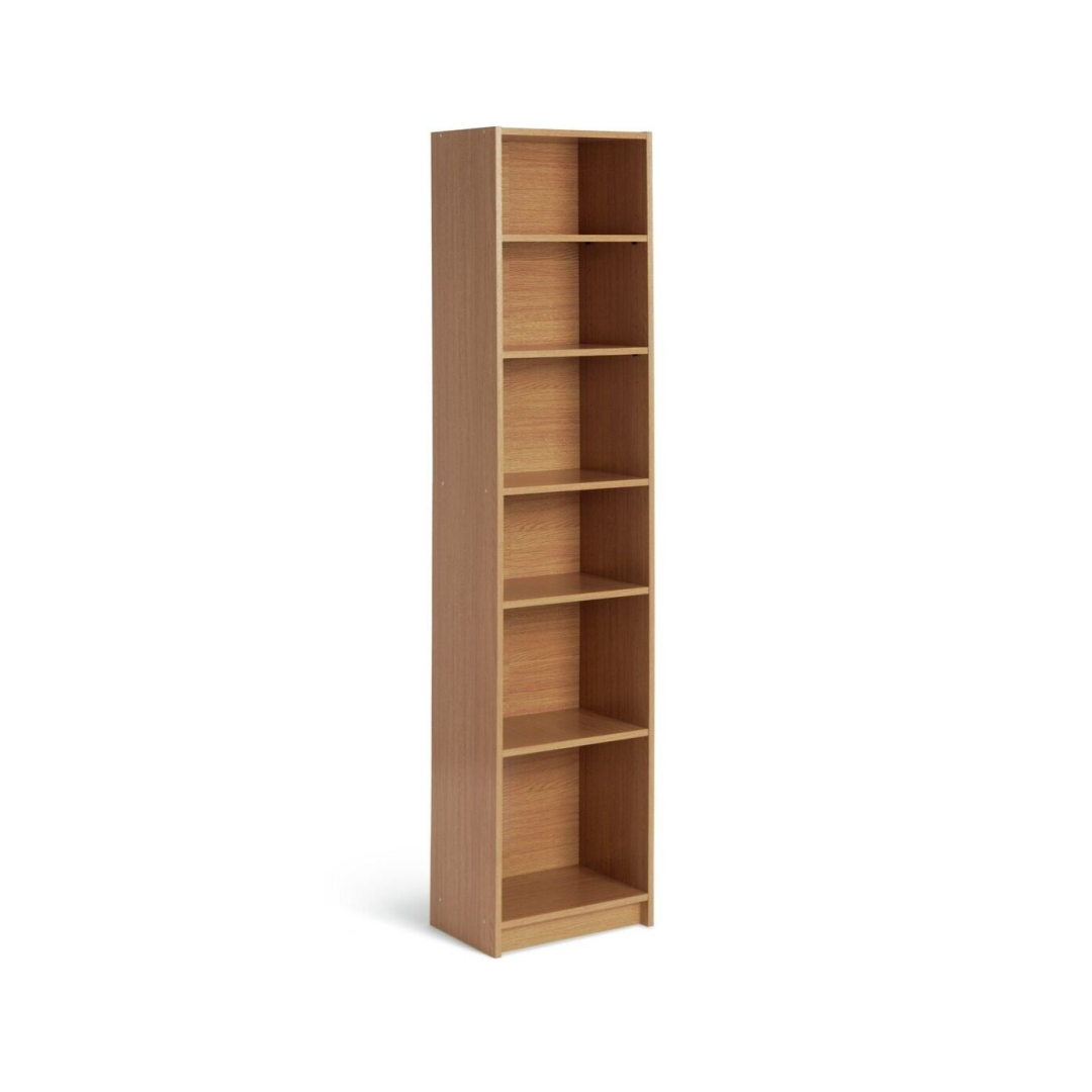 Maine Narrow 6 Shelf Bookcase - Shelving Storage Unit Display Cabinet - Oak