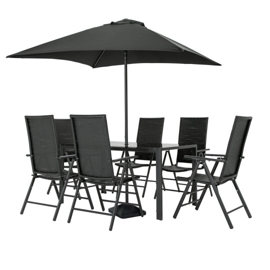 Hereford Folding 6 Seater Metal Patio Set - Black