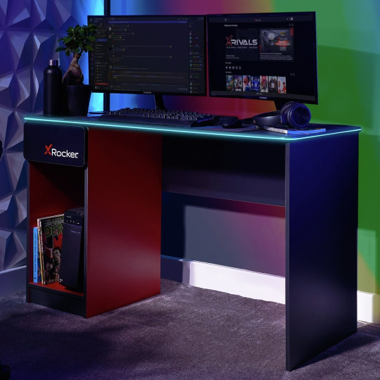 X Rocker Carbon Tek Gaming Desk - Black | Computer Desk With Lighting