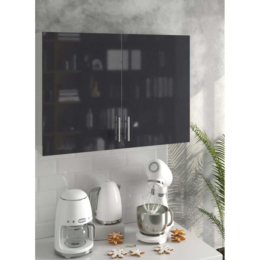 Kitchen Wall Cabinet 1000mm Wall Mounted Upper Cupboard Unit - Dark Grey Gloss
