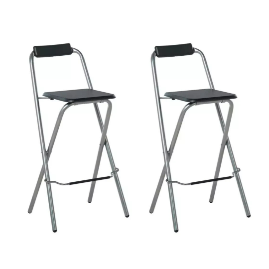 Pair of Folding Metal Bar Stools - Black & Silver