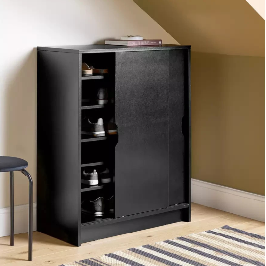 Home Chloe 2 Door Shoe Storage Cabinet Black | Hallway Footwear Organiser Unit