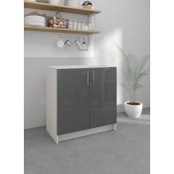 Kitchen Base Sink Unit 800mm Storage Cabinet With Doors 80cm - Dark Grey Gloss