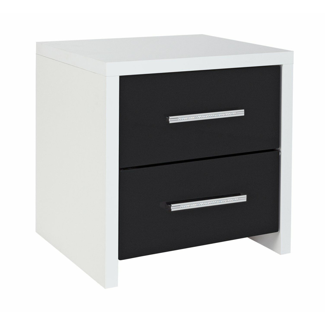 Broadway 2 Drw Bedside Table - Blk Gloss & White