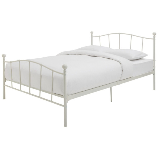 Home Fleur Double Metal Bed Frame White | Sturdy Bedroom Base with Headboard