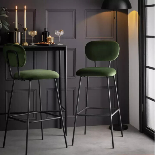 Ariana Pair of Velvet Bar Stools - Green