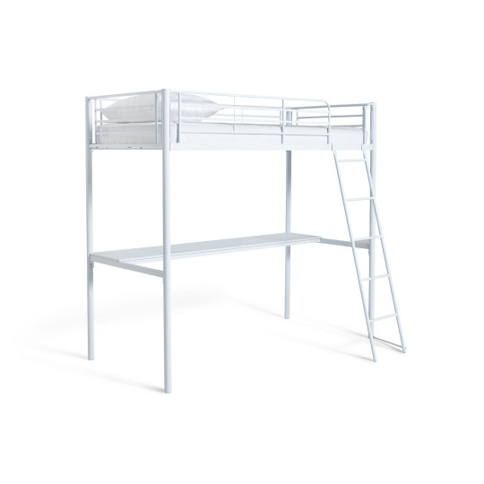 Riley High Sleeper Metal Bed Frame & Desk-White | Teen Bedroom High Sleeper Bed