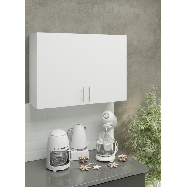 Kitchen Wall Unit 1000mm Storage Cabinet With Doors and Shelf 100cm - White Matt