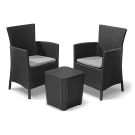 Keter Iowa 2 Seater Rattan Effect Garden Bistro Set - Graphite | Patio Furniture Keter Iowa 2 Seater Rattan Effect Garden Bistro Set - Graphite | Patio Furniture