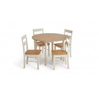 Chicago Solid Wood Round Table & 4 Off White Chair