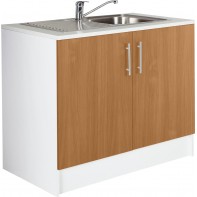 Athina 1000mm Steel Kitchen Sink Unit With Sink And Tap + Shelf - Beech