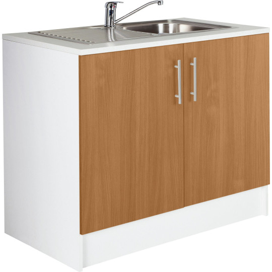 Athina 1000mm Steel Kitchen Sink Unit With Sink And Tap + Shelf - Beech