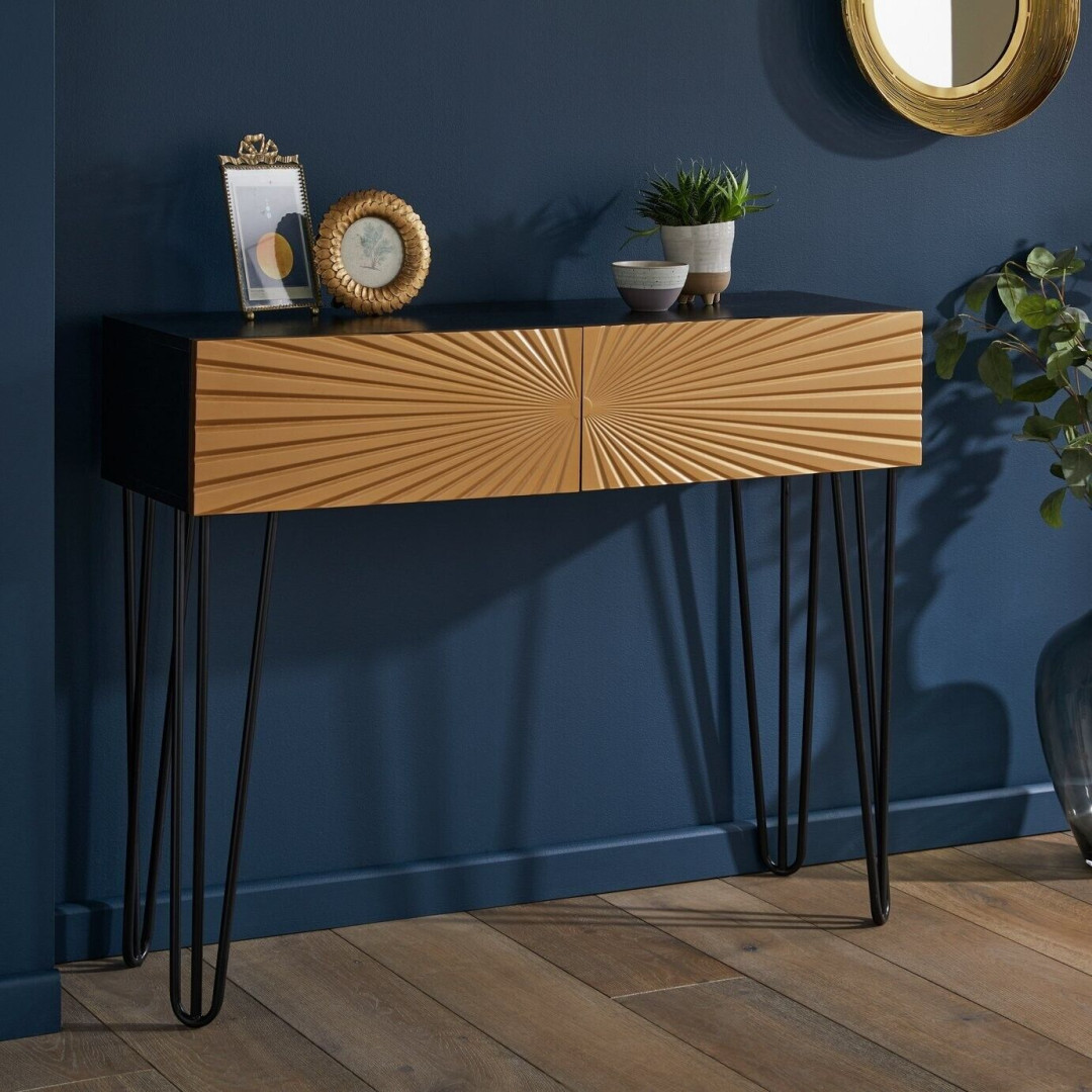 LLoyd Pascal Radiance 2 Drawer Console Table - Black & Gold