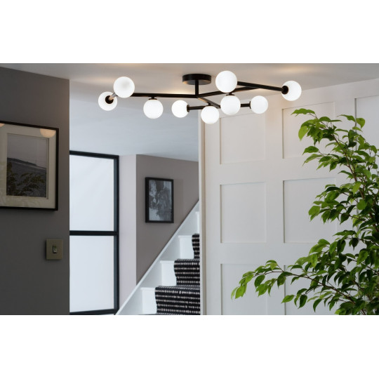 Alonso 9 Light Flush to Ceiling Light -Black & White