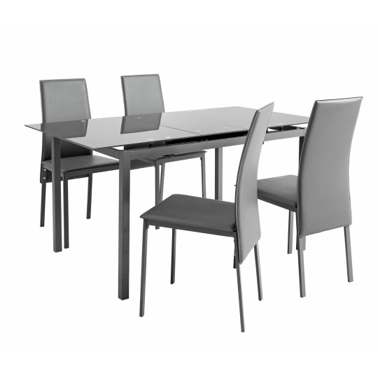 Lido Extending Grey Dining Table & 4 Grey Chairs | Flexible Seating Arrangement