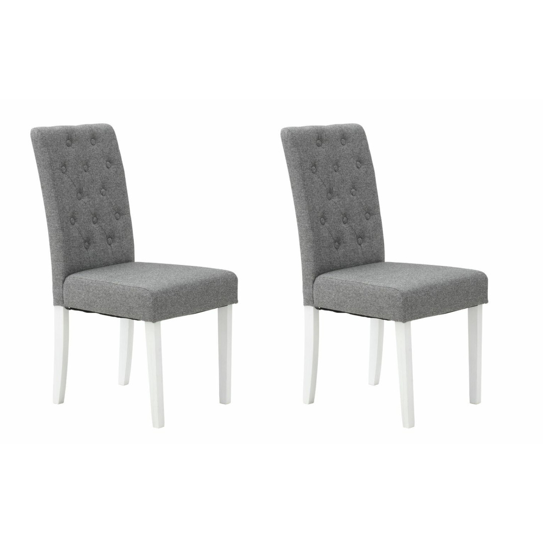 Pair of Tweed Button Mid Back Chair -Grey & White