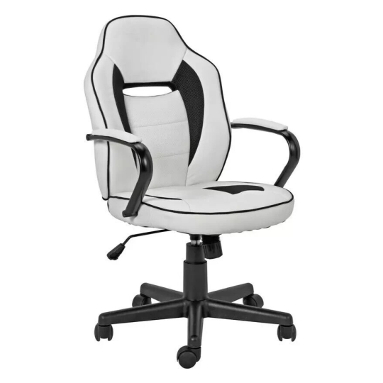 Faux Leather Mid Back Gaming Chair -White & Black