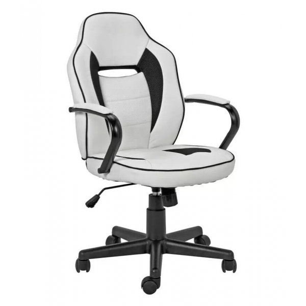 Faux Leather Mid Back Gaming Chair -White & Black