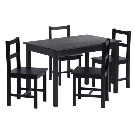 Raye Dining Table and 4 Chairs Set Wooden 118cm - Black For Dining Room Kitchen