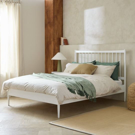 Chiltern Spindle Double Wooden Bed Frame - White | Harmonious Sleep Setup