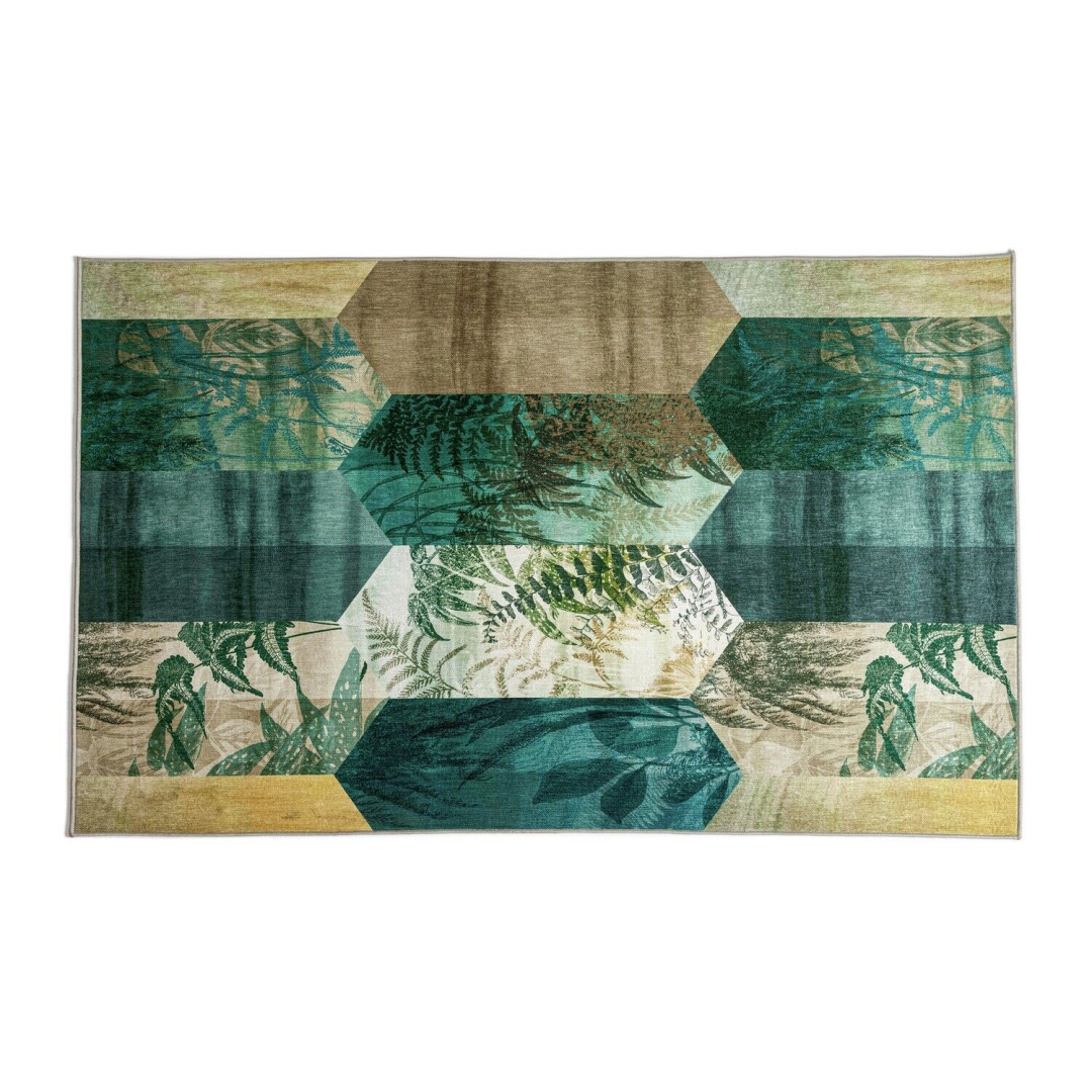 Eden Leaf Tile Cotton Flatweave Rug -120x170cm Green
