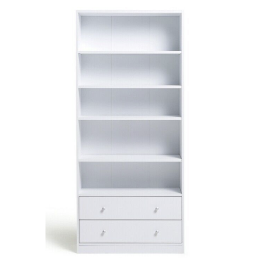 Maine 5 Shelf Bookcase With 2 Drawers Storage Unit Display Cabinet - White